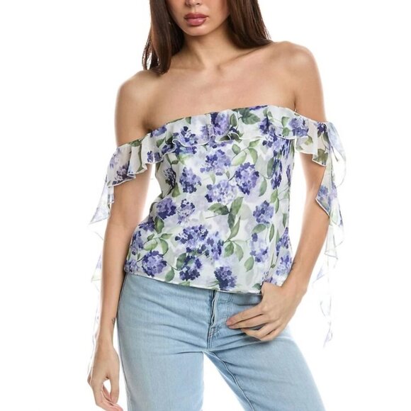 Amanda Uprichard Marmont Off the Shoulder Ruffle Floral Top in Margate print - Picture 1 of 5